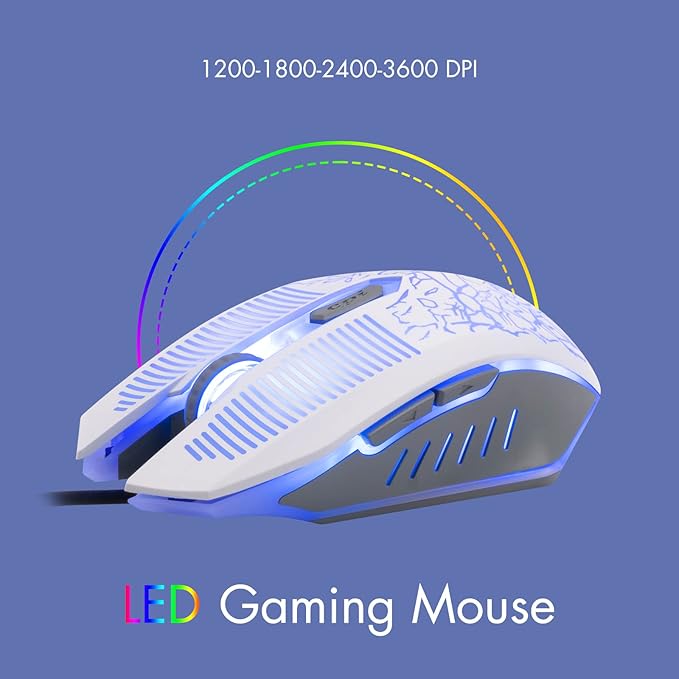 Gaming Keyboard and Mouse Wired CHOCNHOW White Keyboard Rainbow Backlit,Light Up Keys, Multimedia Keys, Waterproof Compatible with PC Laptop Xbox Ps4/Ps5 Work/Gamer