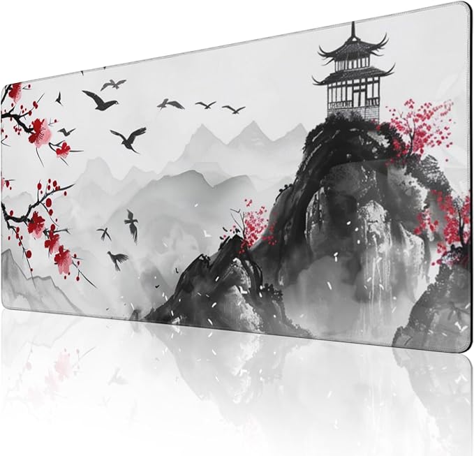 3XL Extended Gaming Mouse Pad -Watercolor Cherry Blossom 24x48 Inch Mouse Mats Desk Pad,Large Desk Mat,Extended Keyboard Mousepad with Non-Slip Base and Stitched Edge for Home Office