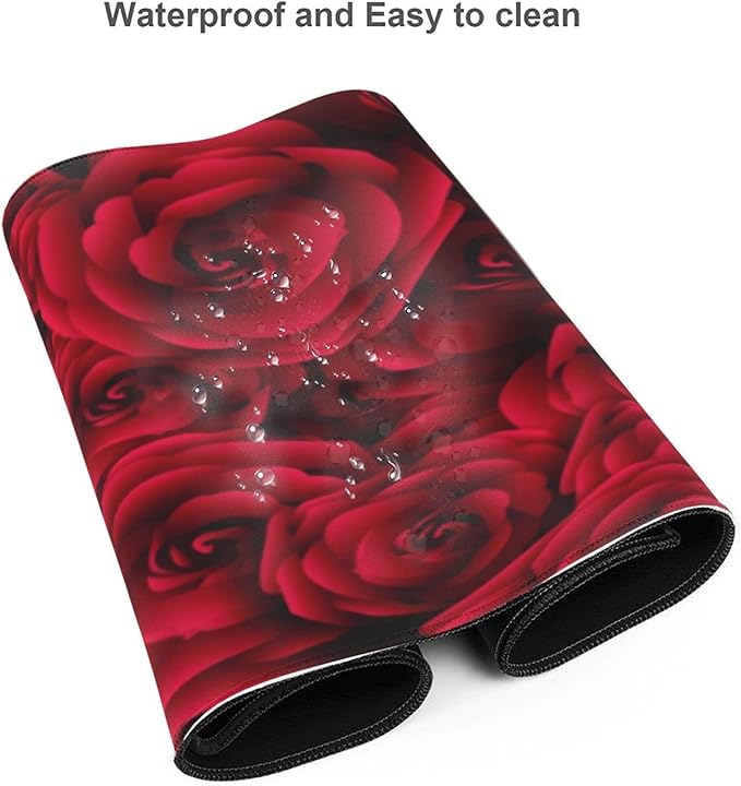 Red Roses Mouse Pad, Flower Large Big Gaming Mouse Pad Desk Pad, Mousepad with Non-Slip Rubber Base, Extended XXL Mouse Mat for Computer Laptop Office Accessories