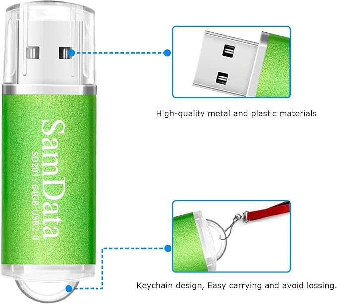 SamData 1 Pack 64GB USB Flash Drives USB 2.0 Thumb Drives Memory Stick Jump Drive Zip Drive, Green