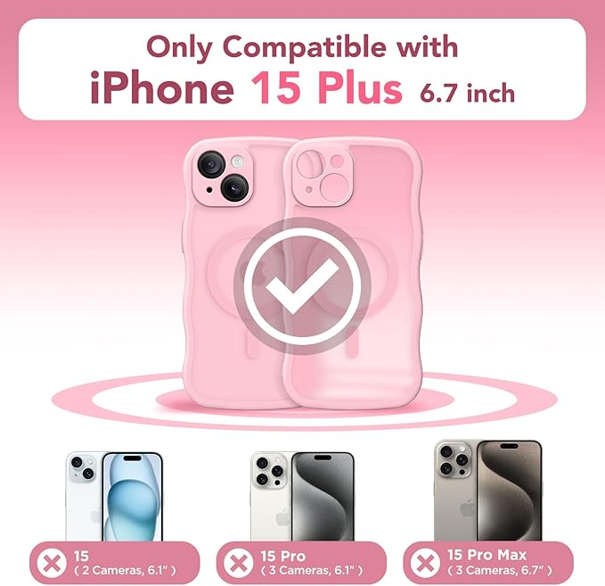 CAPRARO Cute for iPhone 15 Plus Case, Compatible with MagSafe, [Curly Wave Edge] [Full Camera Protection] [14 FT Drop Protection] Magnetic Phone Case for 15 Plus 6.7 Inch, Peach Pink