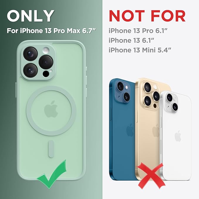 CAPRARO CAPRRO Magnetic for iPhone 13 Pro Max Case, [Compatible with MagSafe] [Full Camera Protection] Shockproof Protective Slim Translucent Matte Phone Case for iPhone 13 Pro Max 6.7'', Mint Green