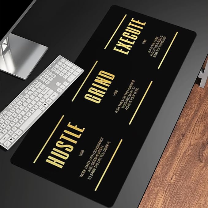 Black Gold Hustle Grind Execute Keyboard Mat Positive Saying Mousepad Office Long Mouse Pad Motivational Desk Pad Mouse Mat for Desktop Gamer Guy Boys Mens Office Accessories 31.5"x15.7"