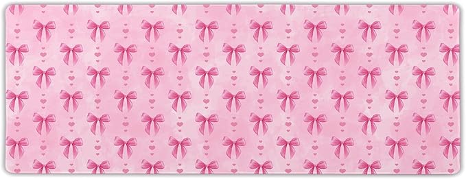 Pink Bows Mouse Pad Extended Large 35.4x15.7in Coquette Kawaii Desk Mat Preppy Trendy Computer Large Mousepad Non-Slip Rubber Base Stitched Edge Gaming Mousepad PC Computer Desk Pad for Work Desktop