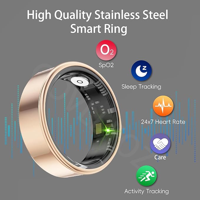 Smart Ring Health Tracker, Fitness Sleep and Heart Rate Monitor Smart Ring, Waterproof Bluetooth Fitness Tracker Ring IPX68 Waterproof (Rose Gold, 11)