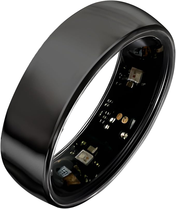 Smart Ring Titanium Fitness Sleep Tracker Health Monitoring Blood Pressure Blood Oxygen for iPhone and Android 7 Days Batterty Life (Black, 11) Full Charge First Use