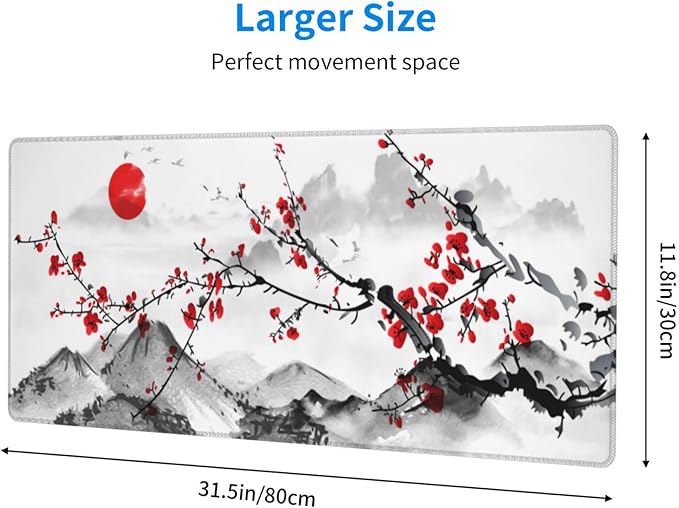 Watercolor Cherry Blossom Mouse Pad 31.5x11.8 Inch Pink Full Desk Japanese Sakura Mousepad Extended Large Non-Slip Rubber Base Waterproof Big Keyboard Mat with Stitched Edges for Gaming and Office