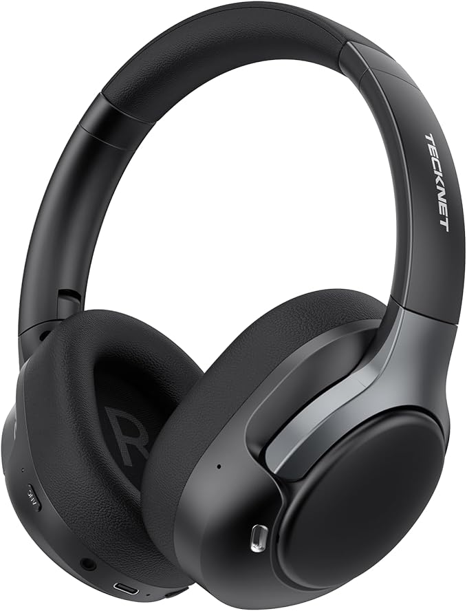TECKNET Hybrid Active Noise Cancelling Headphones, Bluetooth 6.0 Wireless Headphones, 70H Playtime and 6 EQ Music Modes with 3.5mm Cord, Over Ear Headphones for Travel Work Cellphone - Black