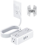 TESSAN Flat Plug Extension Cord 15 FT, Surge Protector Power Strip with 4 AC Outlets 1 USB C and 2 USB A Ports, 900 Joules Protection, Multiple Wall Outlet Extender Suitable for Office Dorm, Grey