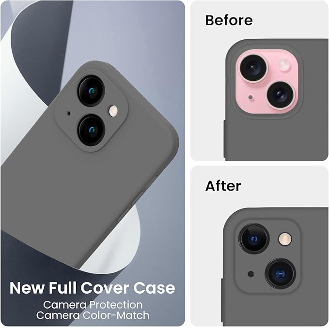 FireNova Designed for iPhone 15 Case, Silicone Upgraded [Camera Protection] Phone Case with [2 Screen Protectors], Soft Anti-Scratch Microfiber Lining Inside, 6.1 inch, Space Gray