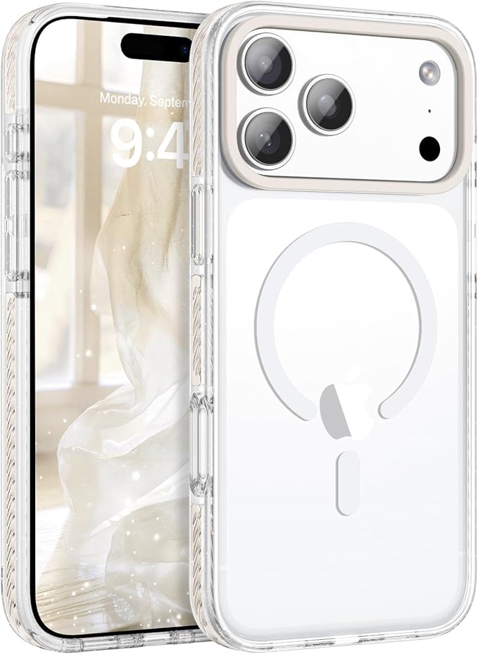BENTOBEN Magnetic for iPhone 17 Pro 6.3" Case, Compatible with Magsafe Military Shockproof Protective Cute Transparent Slim Anti-Yellowing Phone Case for iPhone 17 Pro Cover, Clear White