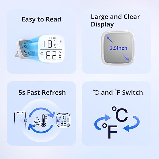 SONOFF Zigbee Indoor Temperature Humidity Sensor, SNZB-02D LCD Zigbee Thermometer Hygrometer, Works with Alexa, Google Home for Remote Monitoring and Home Automation, ZigBee 3.0 Hub Required, 4-Pack