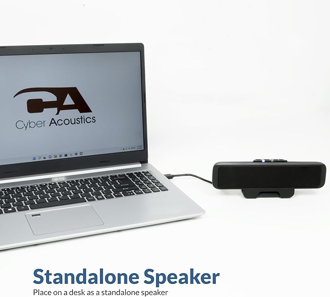 Cyber Acoustics USB & Bluetooth Speaker Bar (CA-2890BT) – USB Powered Speaker with Speakerphone for PC and Bluetooth to Simultaneously Connect to Smartphones, Clamps to Monitor, Convenient Controls