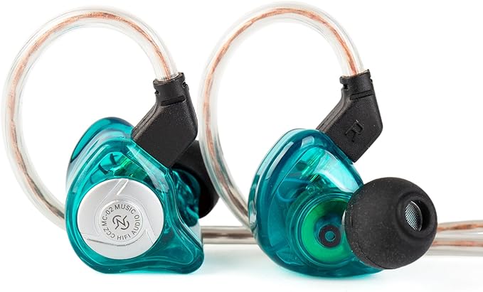 HiFi IEM for Gaming, CCZ MC02 in Ear Monitors, Clear Crystal Sound Gaming Earbuds, 10mm 1DD Wired Headphones with Patented IEMS Ear Tips for Computer Laptop School Students (Clear Cyan, With Mic)