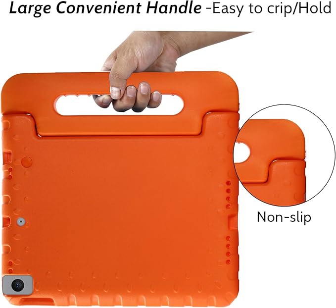 Dteck Kids Case for iPad 10.2 Inch, Shockproof Rugged EVA Handle Stand, Child Proof Case for iPad 9/8/7 Generation, Orange
