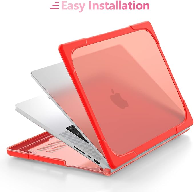 Batianda Heavy Duty Case for New MacBook Pro 14 Inch 2026 2025 M5 M4 M3 M2 Pro/Max Chip- Ergonomic Foldable Kickstand (Holds 22lbs/Zero Wobble) Matte Translucent Rugged Armor Cover, Red