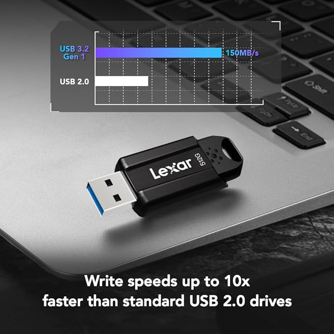 Lexar 512GB JumpDrive S80 USB 3.2 Gen 1 Flash Drive, External Storage, Up to 150MB/s Read, Black (LJDS080512G-BNBNU)