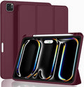 ZryXal iPad Pro 11 Inch Case (M5) 2025/ (M4) 2024 (Model: A2836/A2837/A3006), Trifold Stand Smart Cover with Pencil Holder and Soft TPU Back, Auto Wake/Sleep (Wine)
