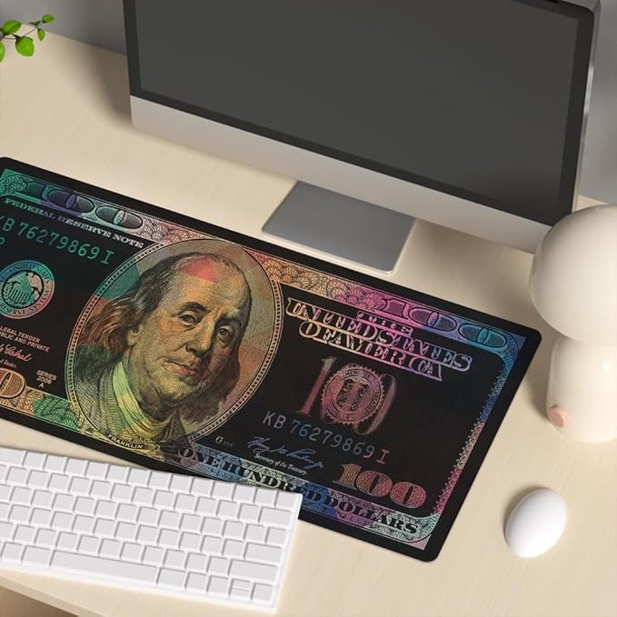 Cool Men Money Rectangle Mouse Pad Non Slip Rubber Base Funny US Dollar Full Desk Mouse Pad 100 Dollar Bills Gaming Keyboard and Mouse Pad for Laptop Computers Office Home Desk 31.5“x15.7
