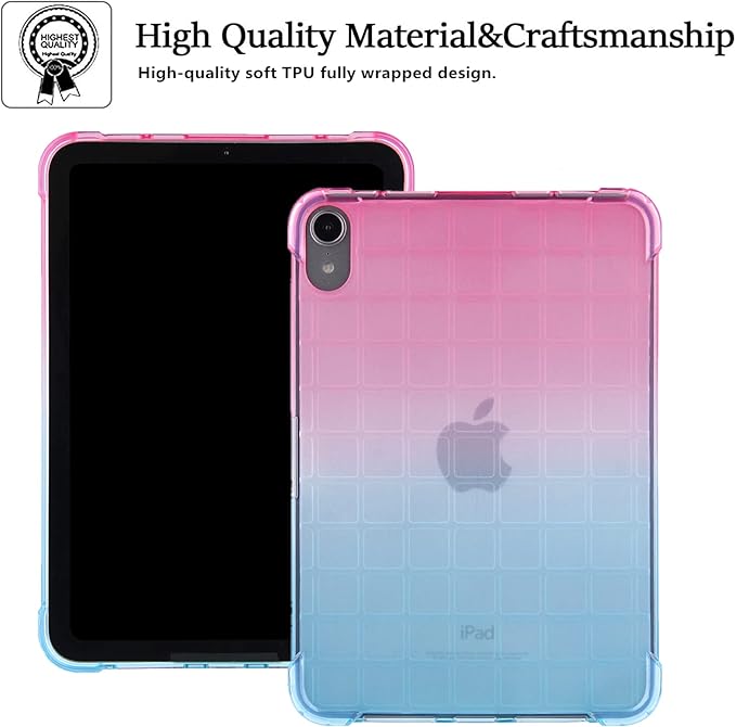 Translucent Case for iPad mini 7 A17 Pro 2024 & iPad mini 6 2021, Frosted Back Soft TPU Shockproof Matte Clear Silicone Bumper Shell for iPad mini 7th/6th Generation 8.3 inch, Pink & Green
