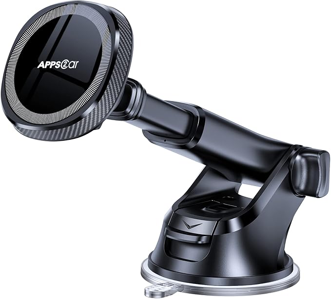 APPS2Car for MagSafe Car Mount, Magnetic Phone Holder for Car Dashboard Windshield, Suction Cup Holder with Telescopic Arm, Magnetic Cell Phone Mount for iPhone MagSafe Case, Charging Not Supported