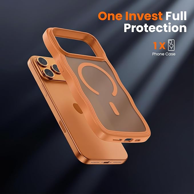 toushion for iPhone 17 Pro Max Case Cute Orange,Fits MagSafe,Matte Skin Feeling Back,Curly Wave Edge,Slim & Durable & Stylish,Cover Military-Grade Protection