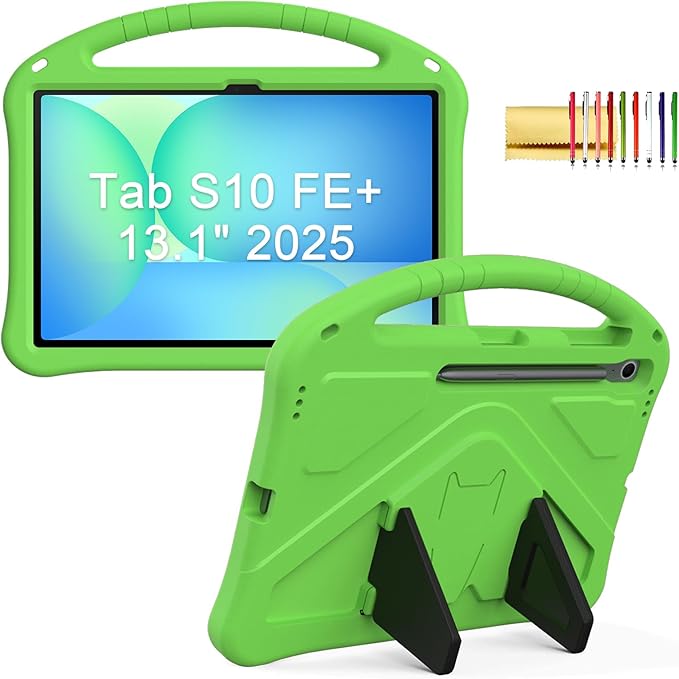 Kids Case for Samsung Galaxy Tab S10 FE+ (Plus) 13.1" 2025, Techcircle Light Weight Shock Proof EVA Foam Handle Rugged Stand Protective Cover, Green