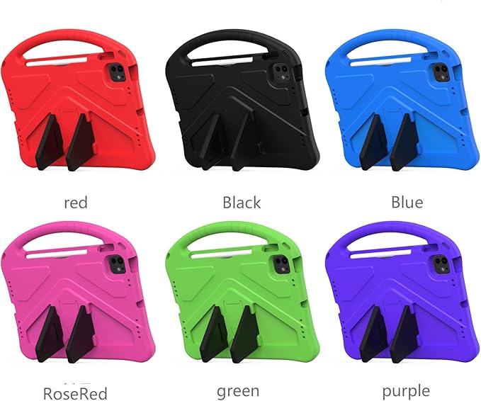 Kids Case for iPad Pro 11-Inch 2022/2021/2020/2018 (4th/3rd/2nd/1st Generation) & iPad Air 5th/4th Gen Case 2022/2020 10.9" with Kickstand/Handle/Pencil Holder Stand Girl Boy Cover, Black