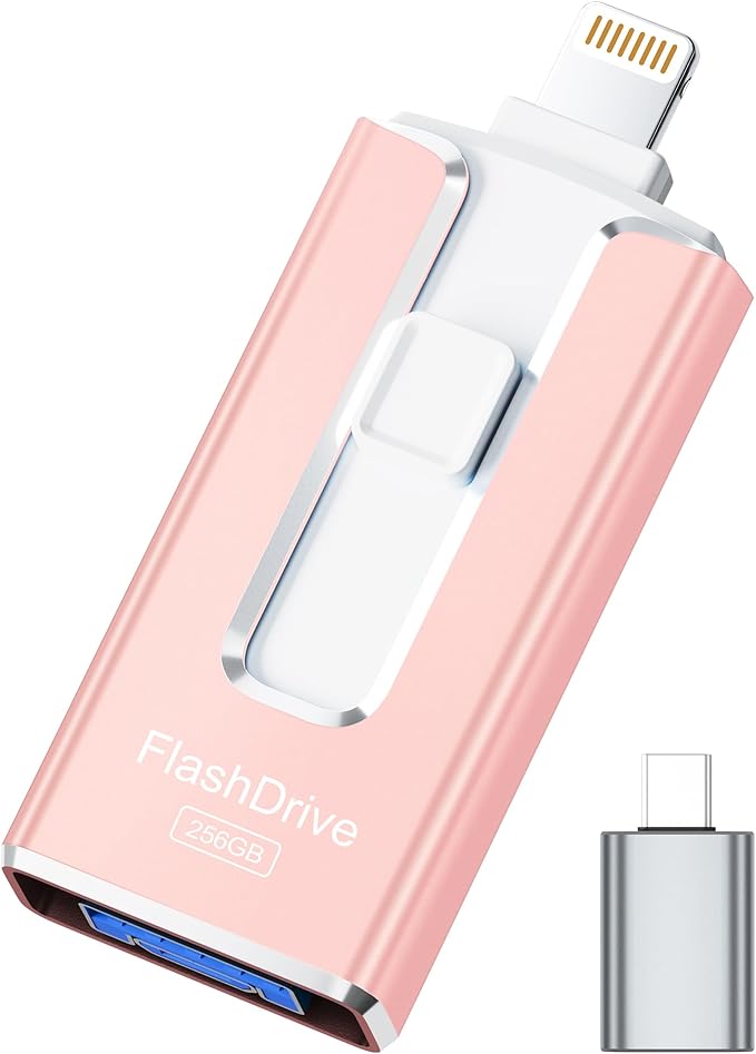MFi Certified 256GB Flash Drive for iPhone iPad, Photo Stick for External Memory Storage, Easily Back Up and Save Photos Videos, USB Memory Stick Thumb Drive for iPhone/iPad/Android/PC(Rose Pink)