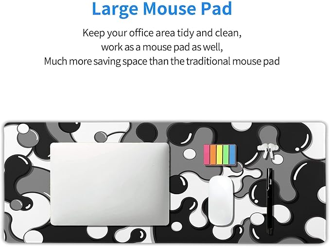 Black White Grey Mouse Pad XL Anime Cool Geometric Japanese Extended Desk Mat 80X30cm Non-Slip Rubber Base Stitched Edge Large Mousepad for Desk Gaming Laptop Desktop,31.5×11.8 Inch