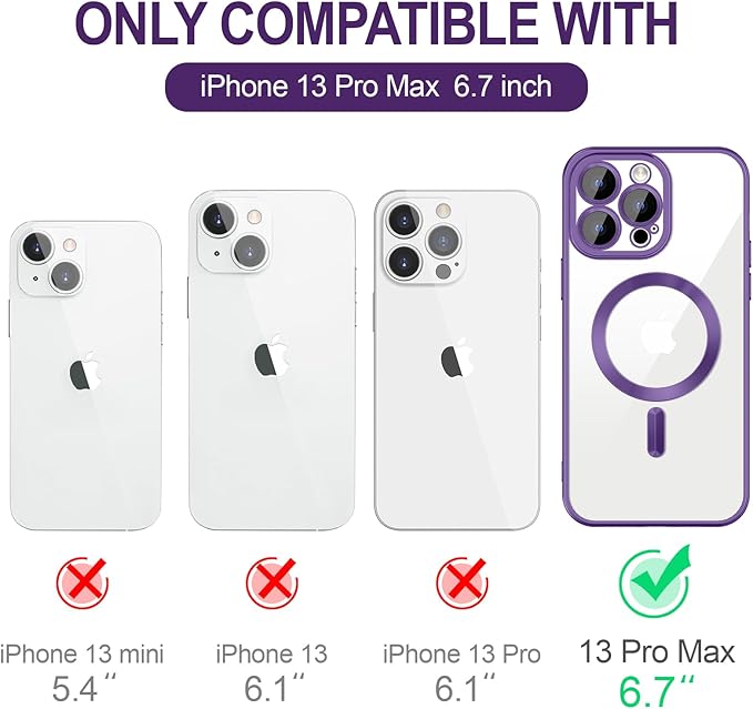 Hython Magnetic Clear for iPhone 13 Pro Max Case with Camera Lens Protector [Compatible with MagSafe] Plating Edge Slim Soft TPU Cover Protective Phone Case for iPhone 13 Pro Max 6.7", Matte Purple