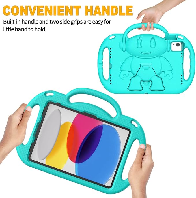 Kids Case for iPad 11th Generation (A16) 11" 2025 & 10th Gen 10.9" 2022 & iPad Air 11" 2025/2024 & Air 5th/4th Gen & Pro 11, Durable Protective Cover with Shoulder Strap Handle Stand, Cyan