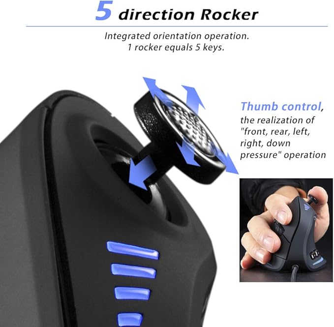 zelotes Wired Gaming Mouse with Joystick,10000DPI,11 Programmable Buttons,RGB,USB Optical Corded Vertical Ergonomic Mouse,Mice for Laptop,PC,Mac,Black