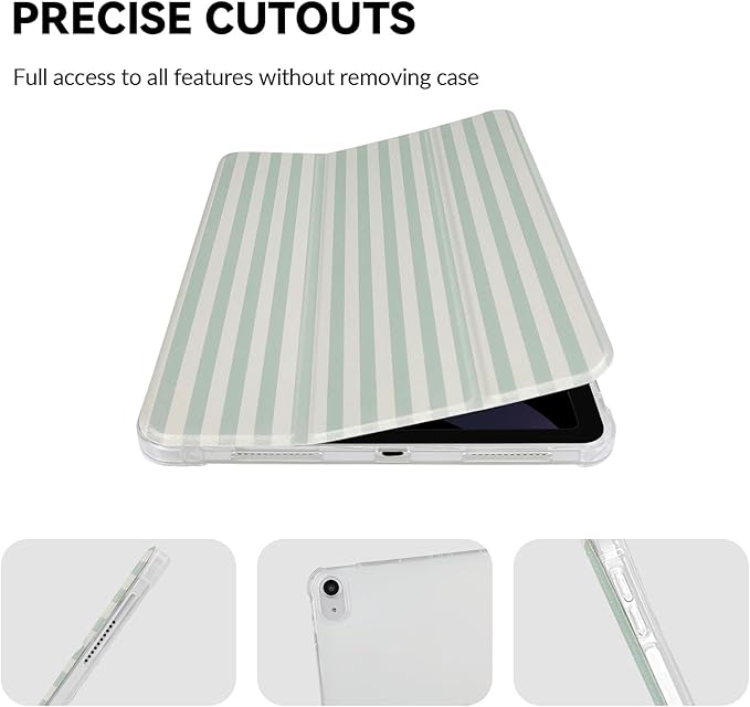 Lovmooful Compatible for iPad 11th 11-Inch A16 (2025),iPad 10 (10.9-Inch,2022 Model,10th Generation) Case with Pencil Holder Cute Striped Aesthetic Design Soft TPU Trifold Stand Protective-Green