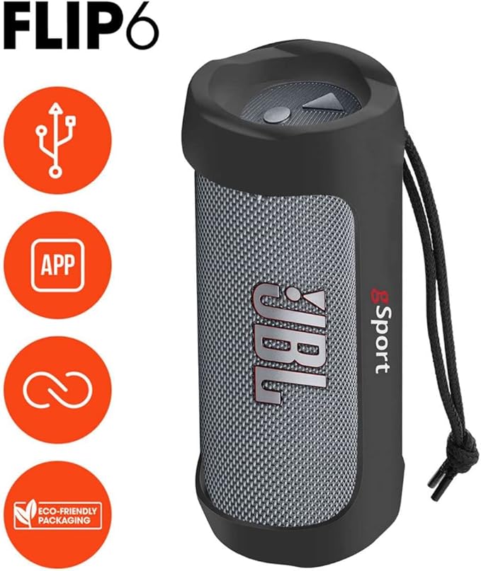 JBL FLIP 6 Waterproof Portable Speaker Bundle with gSport Silicone Sleeve (Gray)