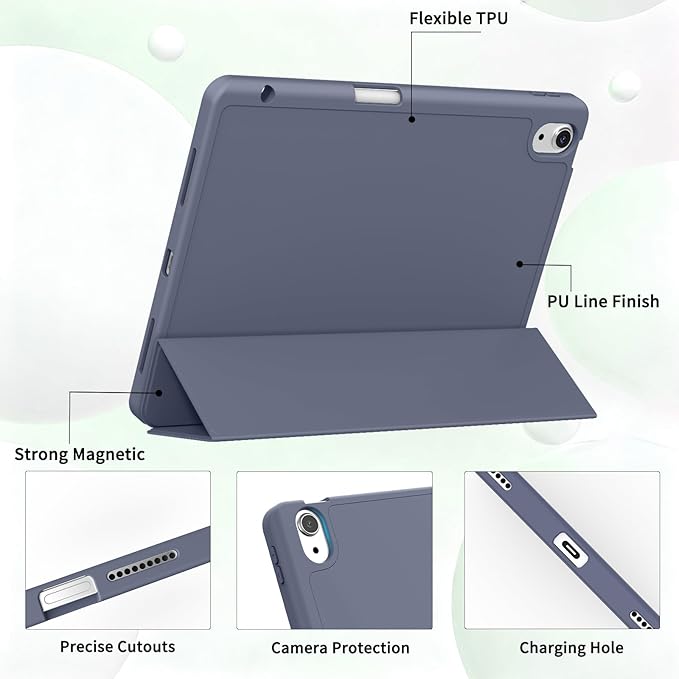Case for iPad Air 11-Inch M4/M3/M2 2026/2025/2024, iPad Air 5/4 (2022/2020 5th/4th Generation 10.9-Inch) with Pencil Holder, Slim Stand Soft Back Support Touch ID, Auto Wake/Sleep, Purple Gray