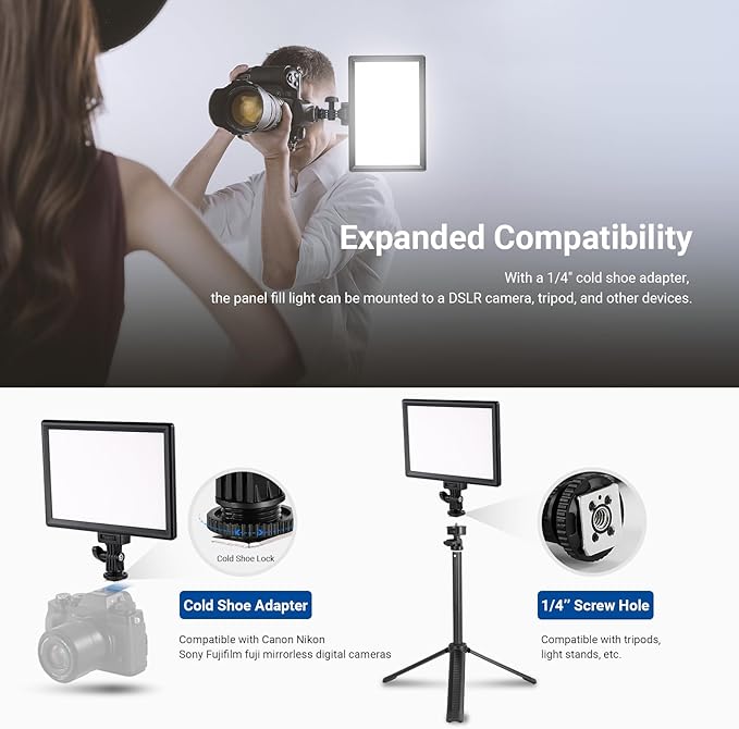 NEEWER Basics 9" LED Light Panel, 3200-5600K Edge Lit Dimmable Camera Soft Key Lighting with Desk Tripod Stand, CRI95+ 800Lux 4000mAh Rechargeable for Photography Video Recording Streaming, NL-120B