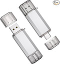 RAOYI 2 Pack 64GB USB C Flash Drive, 2 in 1 USB 3.0 Type C Dual OTG Metal Thumb Drive Jump Drive Memory Stick with Keychain Suitable for USB-C Smartphones, MacBook, Computers and Tablets (Silver)