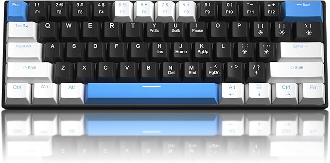Camiysn 60% Mechanical Gaming Keyboard,White Black Blue Keycaps Gaming Keyboard with Linear Red Switch, Detachable Type-C Cable Mini Keyboard with Blue LED Light for Windows/Mac/PC/Laptop