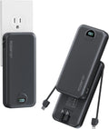 10000mAh Ultra-Portable-Charger-Power-Bank with Built in Cables&AC Wall Plug, PD20W USB-C Fast Charging Cell Phone Charger Battery Pack,LED Display Travel Battery Bank for All iPhone,Samsung,Android