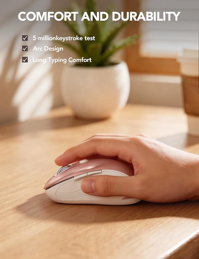 Trueque Wireless Mouse for Laptop, 2.4GHz Ergonomic Computer Mouse with Back & Forward Buttons, 3 Adjustable DPI Levels, 6 Buttons, Optical USB Cordless Mice for Windows PC, M01 (Rose Gold)