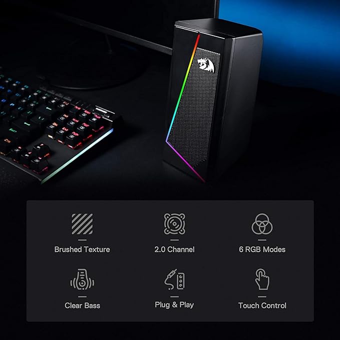 Redragon GS520 RGB Desktop Speakers, 2.0 Channel PC Computer Stereo Speaker with 6 Colorful LED Modes, Enhanced Sound and Easy-Access Volume Control, USB Powered w/ 3.5mm Cable