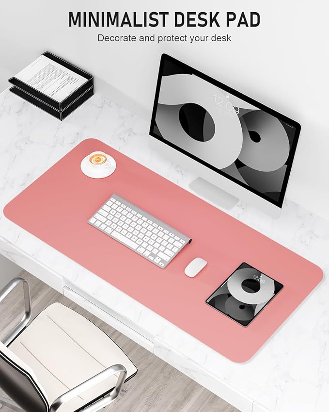 Desk Pad, 30" x 14" PU Leather Non-Slip Desk Mat Large Mouse Pad for Desktop, Waterproof Laptop Computer Writing Mat for Office, Home, Work, Gaming, Flower Pink