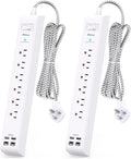2 Pack Power Strip Surge Protector - 6 Outlets 4 USB Charging Ports, 5Ft Braided Extension Cord, Flat Plug, Overload Protection, Wall Mount for Home Office, Dorm Room Essentials White