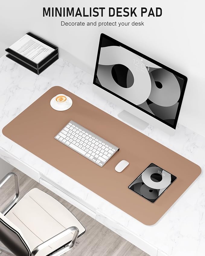 Desk Pad, 35.5" x 17" PU Leather Non-Slip Desk Mat Large Mouse Pad for Desktop, Waterproof Laptop Computer Writing Mat for Office, Home, Work, Gaming, Champagne Gold