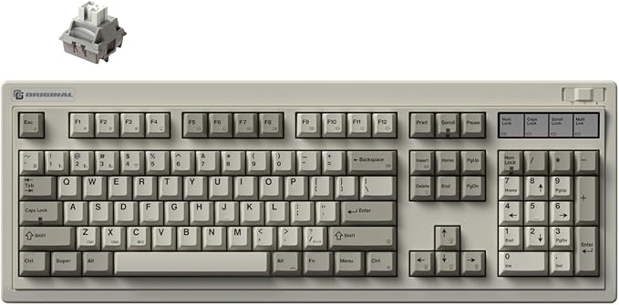 FL·ESPORTS OG104 Tri-Mode Retro Mechanical Keyboard, Full-Size Gasket Mount Gaming Keyboard, Hot Swappable, PBT Keycaps, 4000mAh for Mac/PC - Silent Switches | Gray