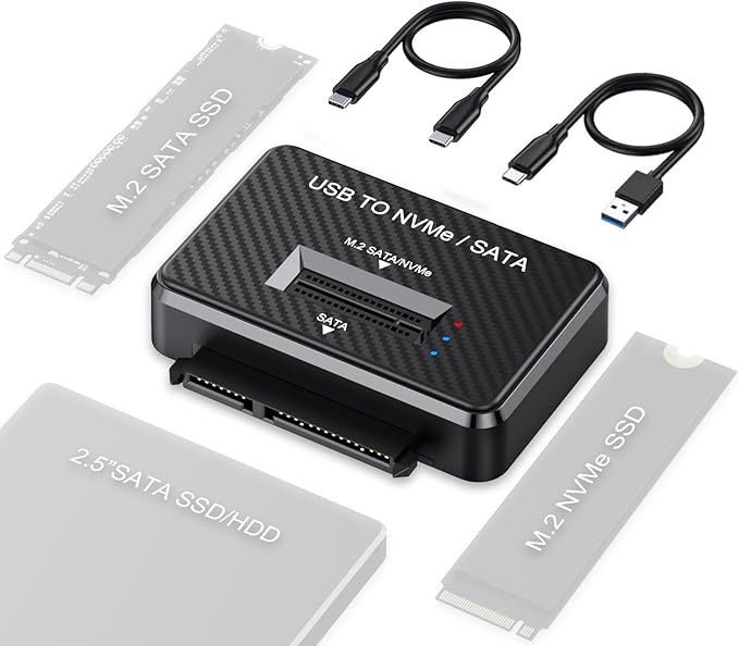 M2 NVMe SATA SSD Enclosure Hard Drive Reader USB 3.2 Gen 2 10Gbps External SSD Reader for 2.5" HDD SSD M.2 NVMe SATA (M Key&M+B Key),Support Sizes 2230 2242 2260 2280 22110