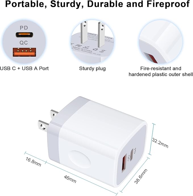 for iPhone 17e 16e 17 Pro Max Air, Fast Charger Block Wall Plug Power Adapter for iPhone 16e, USB C Box Charging Cube Base Brick for 16 15 14 13 12 11 Pro Max Plus Series