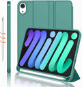 iMieet iPad mini 7 Case 2024 (A17 Pro), iPad mini 6 Case (8.3-Inch,2021 Model), iPad mini 7th/6th Generation Case with Pencil Holder, Trifold Stand Smart Case with Soft TPU Back,Forest Green