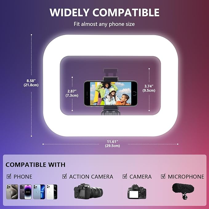 Rechargeable Portable RGB Ring Light for Phone, LED Smartphone Light, Phone Video Stabilizer, RGB Square Ring Light for Photography, Video Recording, Live Stream